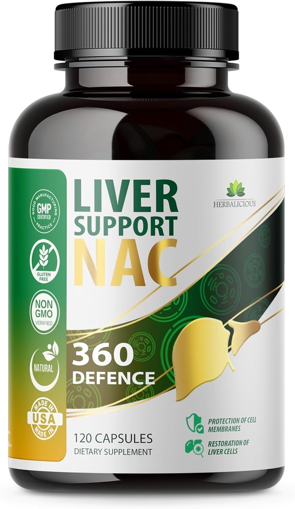 Liver Support NAC 360 Defense קפסולות - Liver Detox with NAC, Milk Thistle, Dandelion Root, Turmeric, Choline, Zinc, וצ'נקה Piedra - מקדם בריאות חיה והגנה תאים - 120 קפסולות