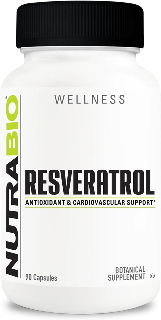 NutraBio Resveratrol תוסף, 500 מ"ג - Antioxidant טבעי לעזור להילחם רדיקלים חופשיים ולתמוך בהזדקנות בריאה, 90 קפסולות