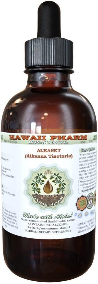 הוואי Pharm Alkanet אלכוהול חינם לחלץ, Alkanet (Alkanna Tinctoria) Dried Root Glycerite טבעי צמחי 2 oz