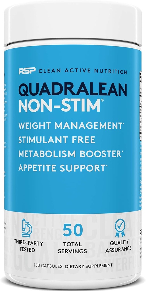 RSP Nutrition QuadraLean - Stimulant Free Weight Management, Metabolism Booster, Energy & Appetite Support - CLA, L-Carnitine, Green Tea Extract, Non-Stim Formula, 50  המשרת (Packaging May Vary)