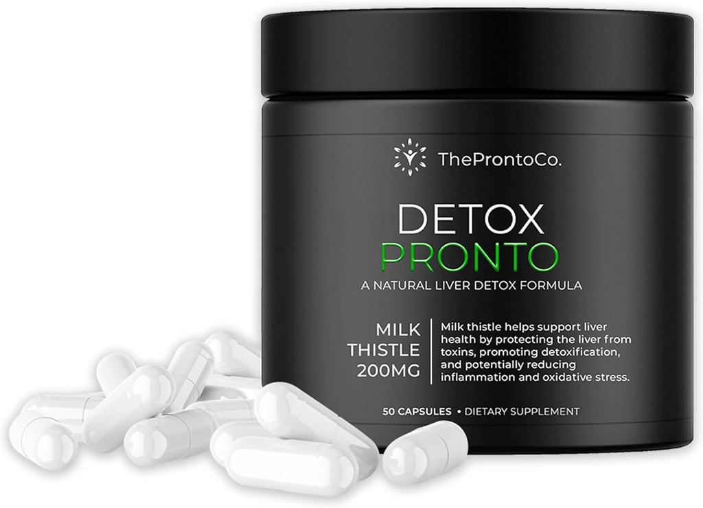Pronto Liver Detox תוסף - Milk Thistle Extract 200 מ"ג, Liver ניקויse & Support Pills, Detox Formula for Liver Health, 50 קפסולות