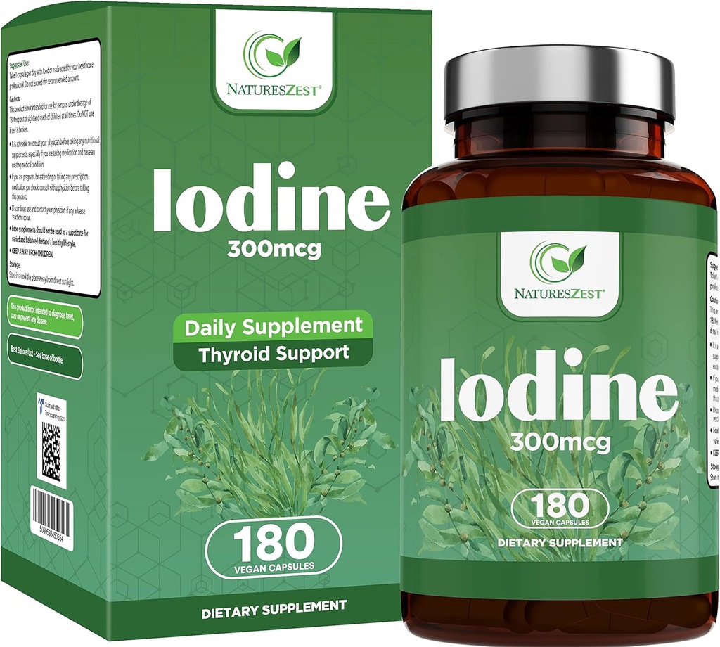 תוסף Iodine - 180 Caps, 180-Day-Supply - תוסף התמיכה Thyroid - 300mcg Pure Iodine לכל קפסולה - Thyroid פורמולה, עבור פונקציונלית Thyroid רגילה - Potassium Iodide - טבעוני Iodine תוספת טבעוני Iodine