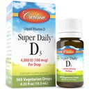 Carlson Super Daily D34,000 IU (100 mcg), Heart & Immune Health, שיניים ועצמות עצם, Unflavored, 365 טיפות