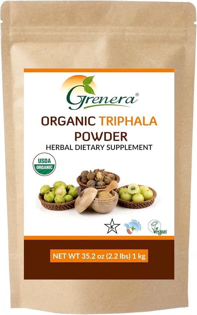 Grenera אורגני Triphala אבקת 2.2 lb (35.2 Ounce) - Made with Organic Amalaki, אורגני Bibhitaki, אורגני Haritaki פירות - USDA אורגני, טבעוני, כשר מוסמך מוסמך מוסמך