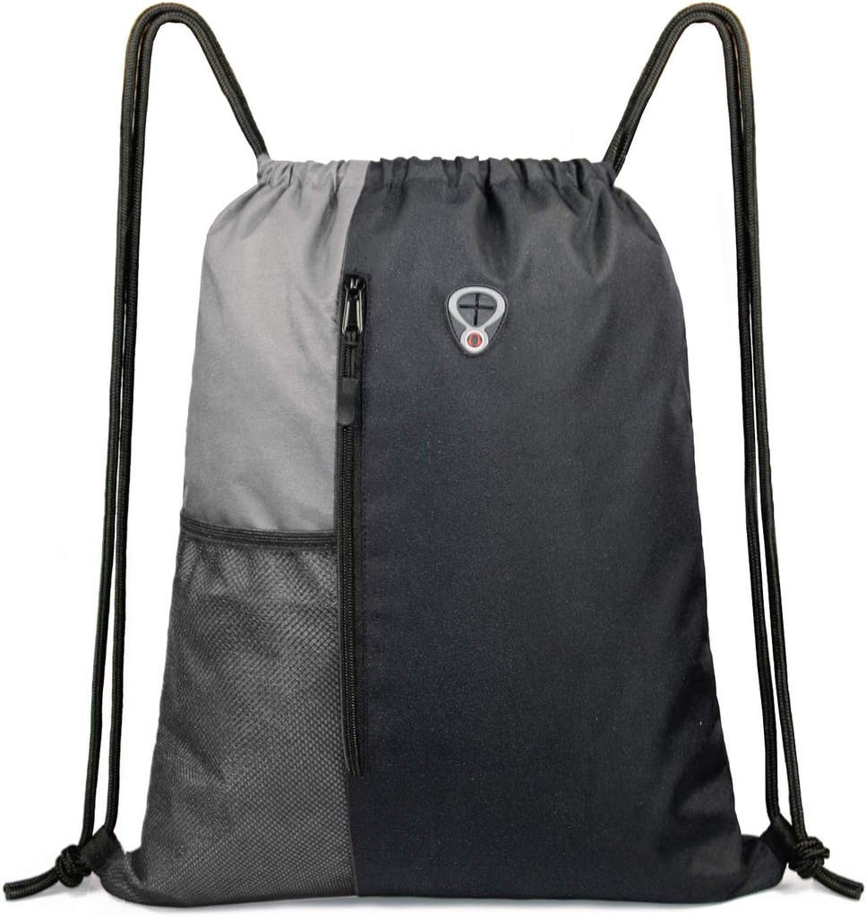 BeeGreem Grey Sport Bag Drawstring Bag for Men Womenהתעמלות תרמיל עם בקבוקי מים ושתי Zipper Pockets 16" x 20
