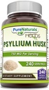 Pure Naturals Psyllium Husk תוסף | 750 Mg Per Serve | 240 Veggie קפסולות | Non-GMO | Gluten-Free | Made in USA