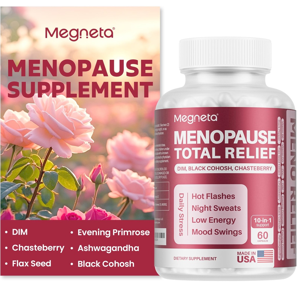 תוספי Menopause עבור נשים, תמיכה פלאשים חמים וזעות לילה, עם Black Cohosh, DIM & Evening Primrose, Hormonal Balance & Mood תמיכה - 60 קפסולות