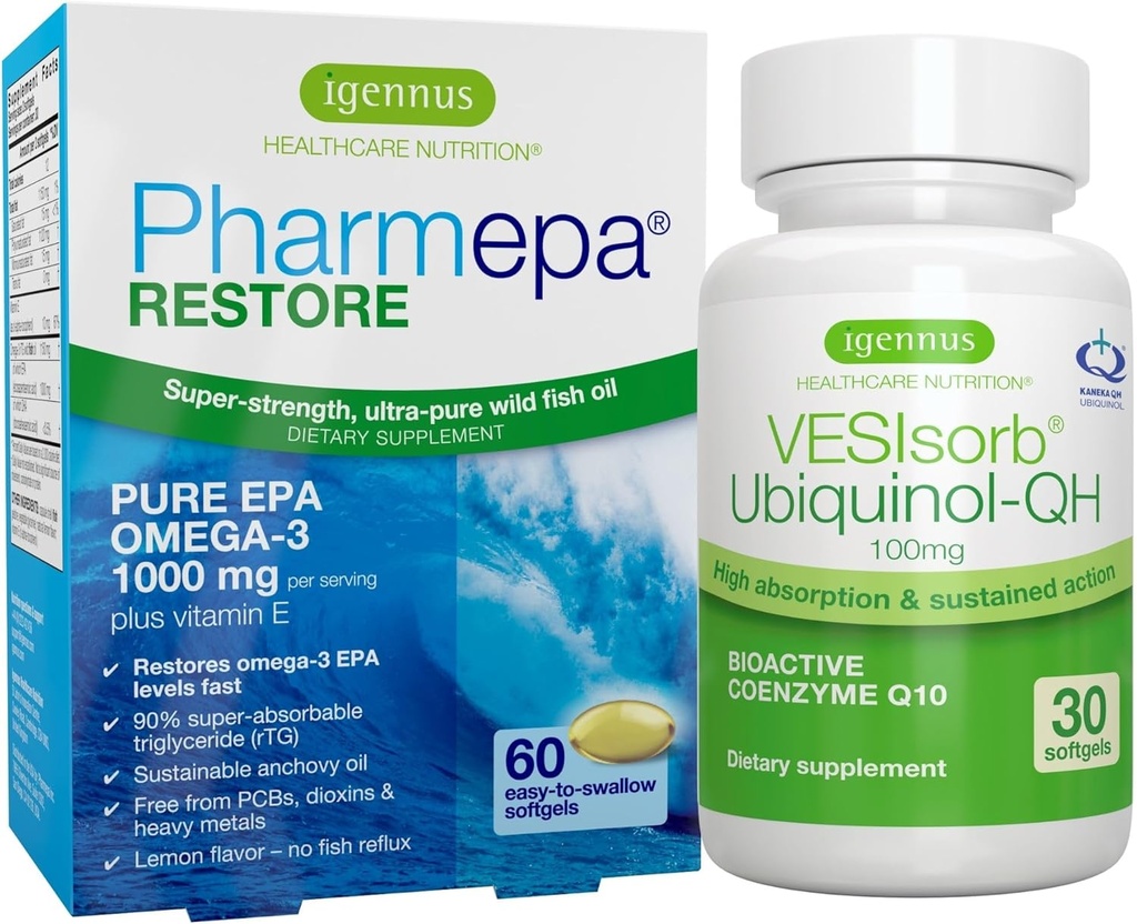 Pharm לשחזר EPA & VESIsorb Ubiquinol-QH CoQ10 Heart Health Bundle, על ידי Igennus