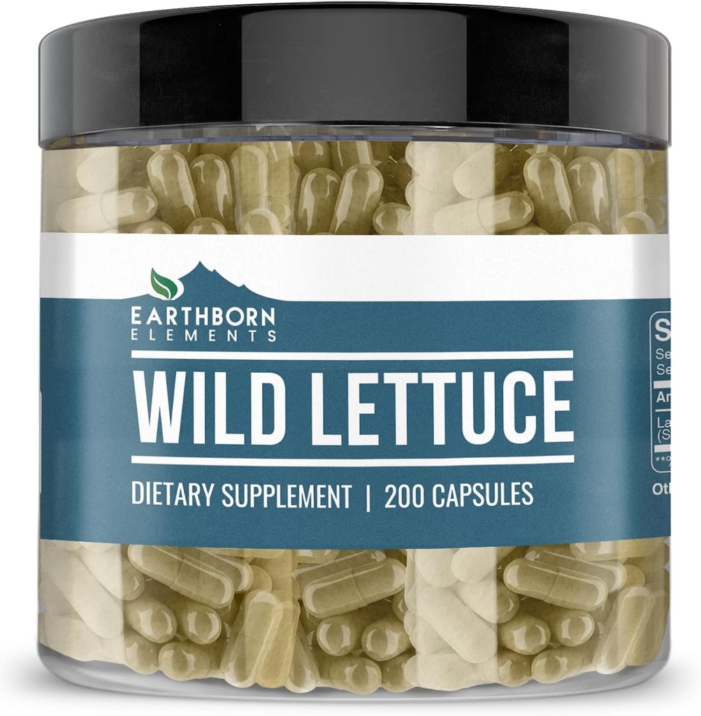 Earthborn Elements Wild Lettuce 200 קפסולות, Pure & Undiluted, No Additives