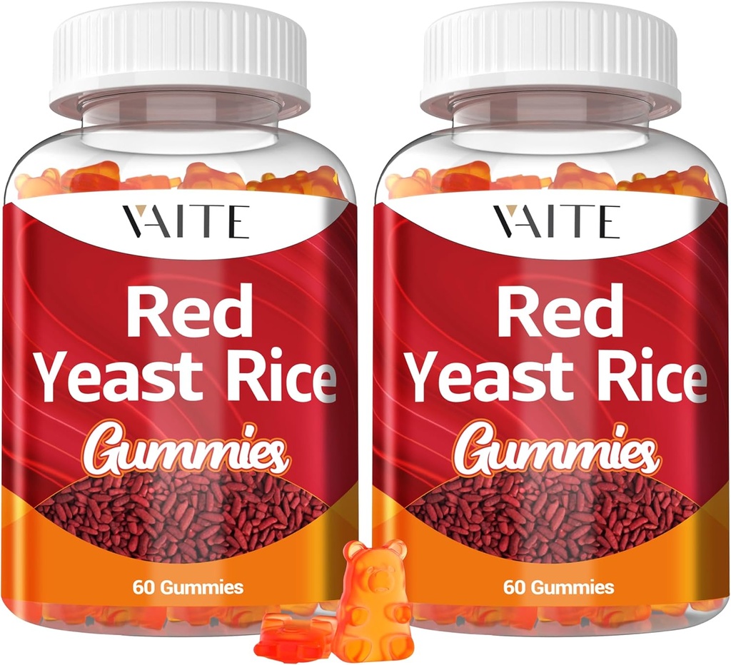 VAITE Red Yeast Rice עם Coq10 Gummies - 1200 מ"ג RYR Synergy אורגני תוספת עם Coenzyme Q10 מונקולין K, Non-GMO & Citrinin חינם Herbal Vegetarianmy צ'יפס 60 הרוזן (2 Pack)