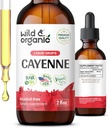Wild & Organic Cayenne Pepper Tincture - תוספי Capsaicin לתמיכה העיכול - קייאן פפר לחלץ נוזל - טבעוני, אלכוהול חינם טיפות - 2 fl oz