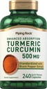 Piping Rock Turmeric Curcumin תוסף 500 מ"ג | 240 קפסולות | עם Black Pepper | הפקה סטנדרטית | Non-GMO, Gluten Freeten