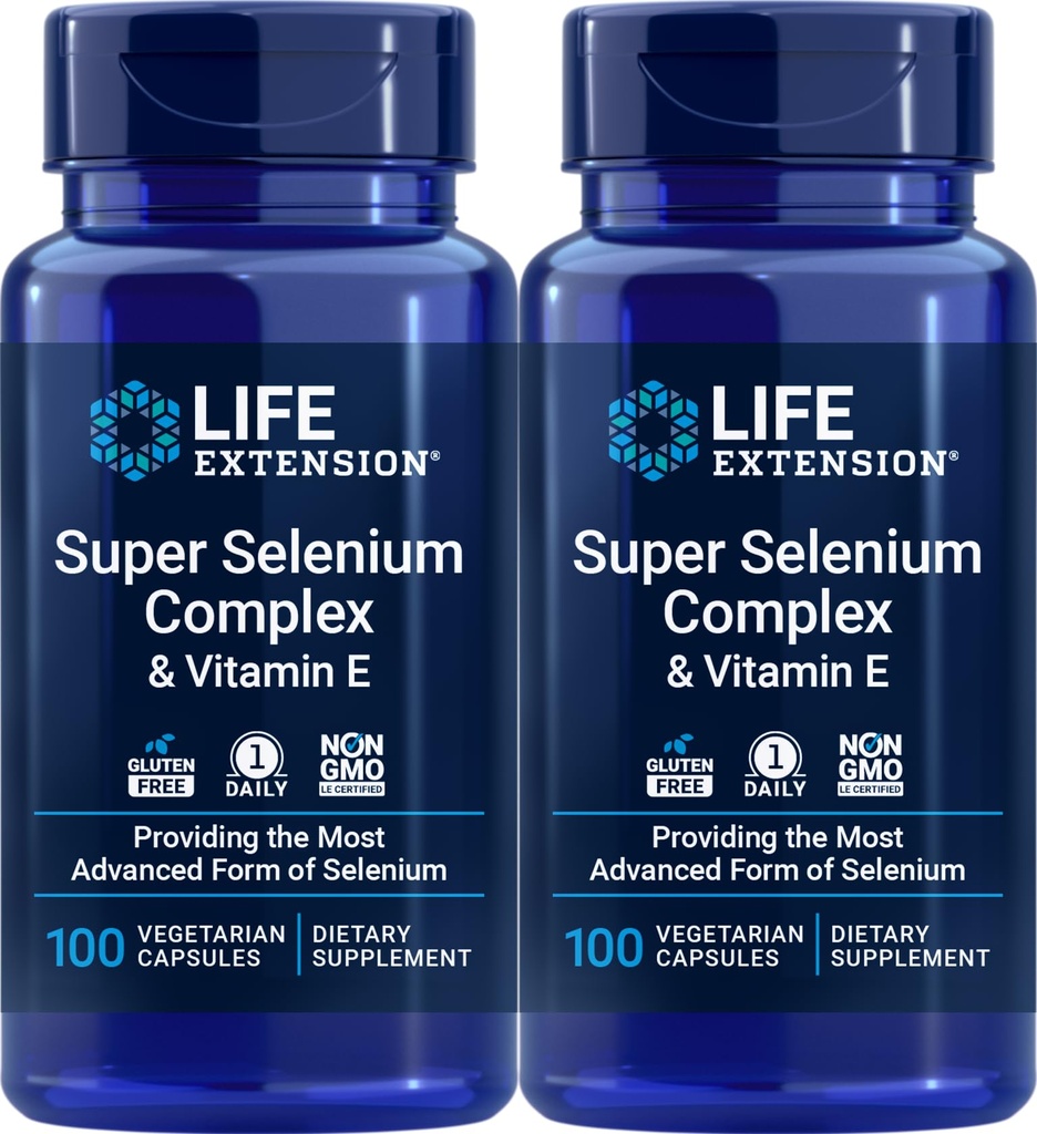 Life Extension Super Selenium Complex 200 mcg & ויטמין E, 100 Veg Caps (Pack of 2)
