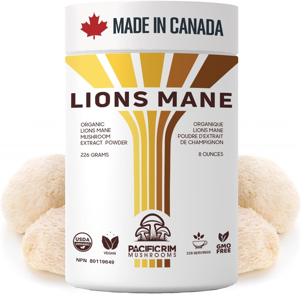 Lions Mane תוספת אבקה אולטרה כוח 10:1 אריה אורגני Mane Mushroom תמיכה זיכרון, קוגניציה, בריאות המוח, 8 Ounces / 226 משרתים