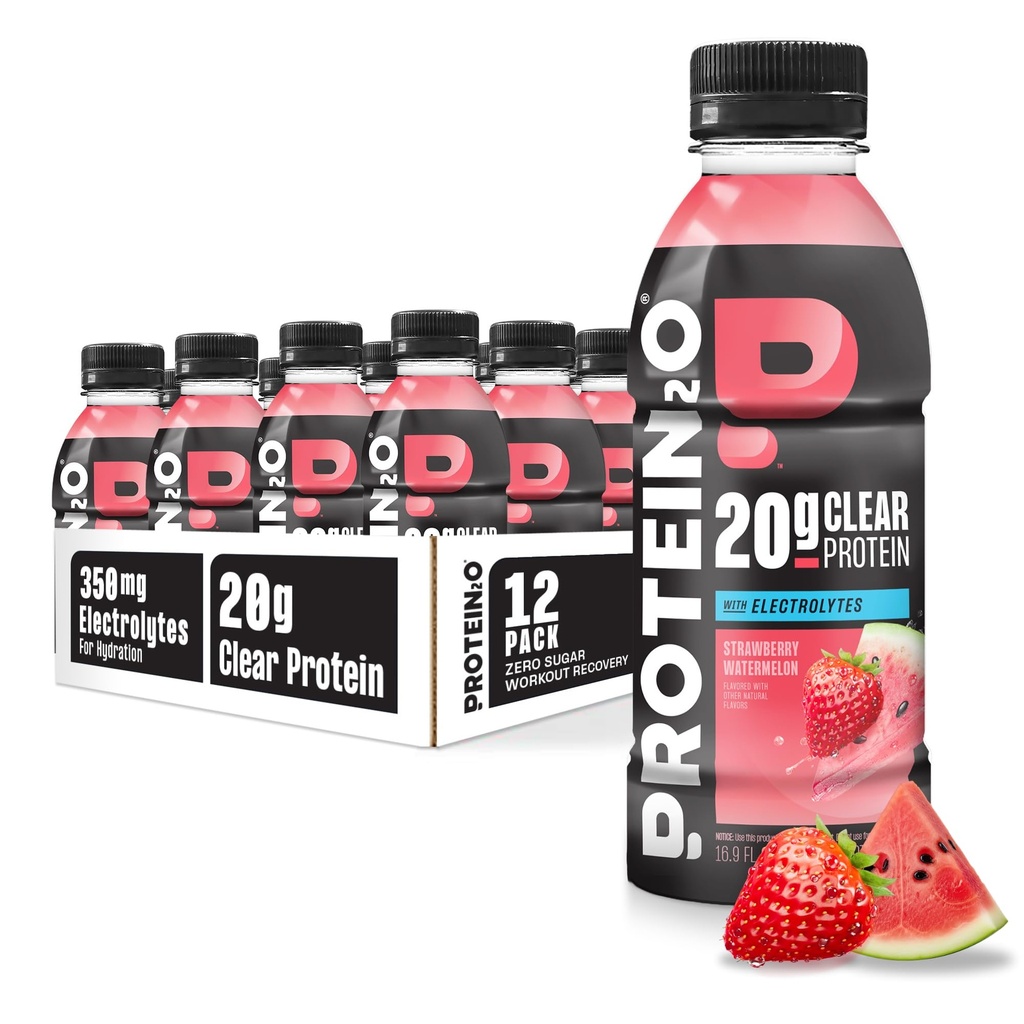 שתיית חלבון2o hydrotion - 2-in-1 נוזל Clear Whey חלבון Isolate ו- Electrolyte Drink - 20g חלבון, ויטמין B5, B6 - Post-Workout Recovery - 16.9 Fl Oz - 12 ספירת סטרוברי Watermelon
