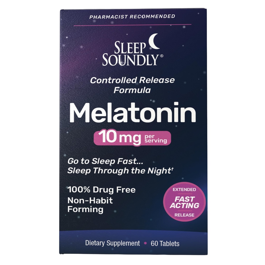 Sleep Soundly Melatonin 10mg, Fast Acting, Extended Release Sleep Formula, 60 מנות, Blue