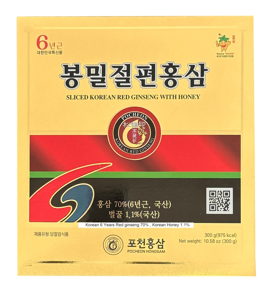 Pocheon 300g (10.6oz) 6 שנים קוריאני Panax Red גינזנג Slice עם דבש, Saponin, תמיכה טבעית