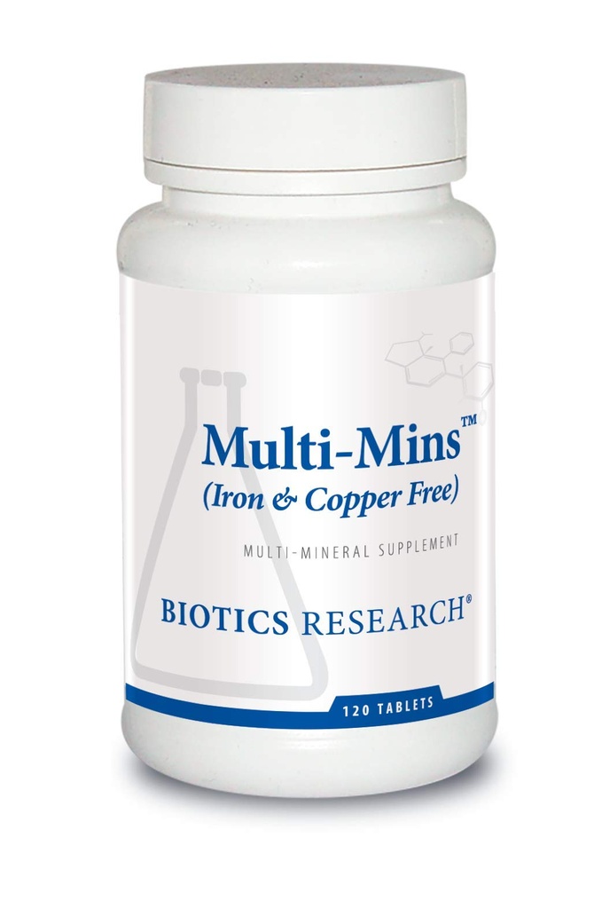 Biotics Research Multi Mins Iron and Copper Free Multi מינרלים Complex, Balanced Source ofמינרל Chelates and Whole Food, Phytochemically Bound Trace מינרלים, Easily Absorbed. 120 טבליות