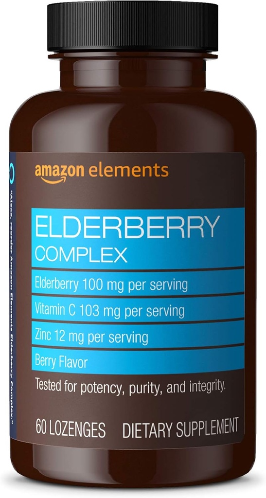 Elements Elderberry Complex, Immune System Support, 60 ברי פלברד Lozenges, Elderberry 100 מ"ג, ויטמין C 103 מ"ג, Zinc 12 מ"ג לשרת (Packaging עשוי להשתנות)