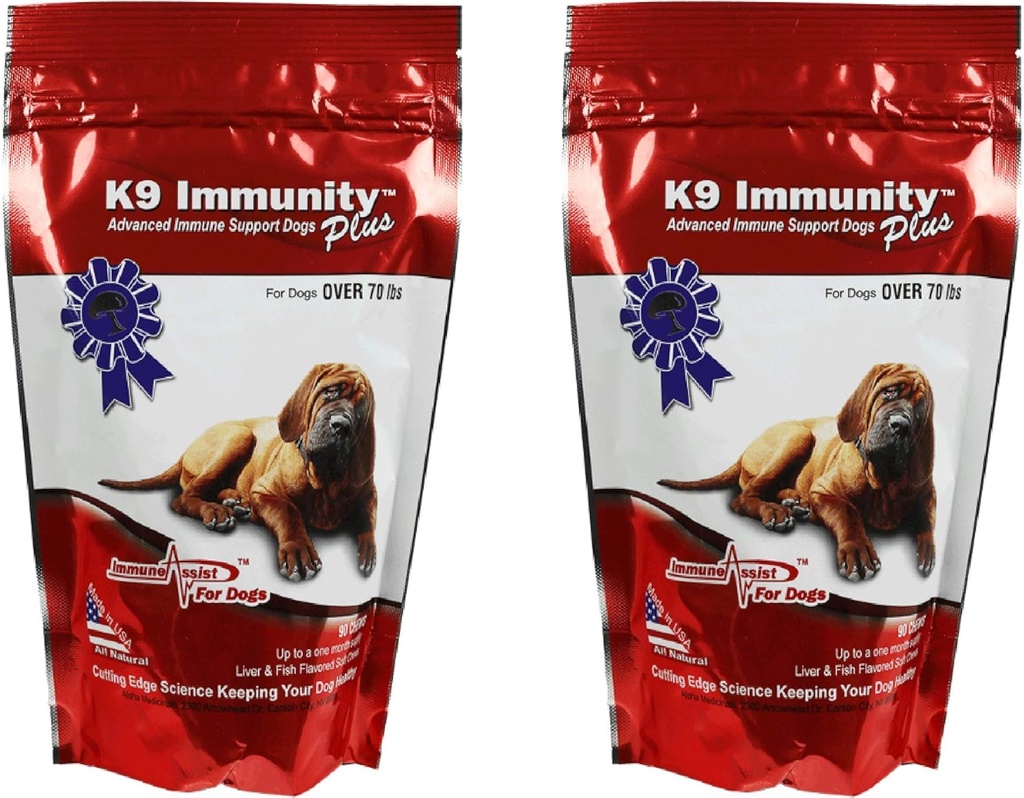 Aloha מדיצ'ליס K9 Immunity Plus, Immune Support Supplement for Dogs Over 70 lbs, אורגני ו- Mushroom Enhanced Dog Health Supplies, Pack of 2, 90 Chews