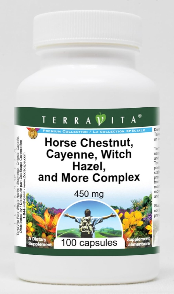 Terravita Horse Chestnut, Cayenne, Witch Hazel ועוד מורכב - 450 מ"ג (100 קפסולות, ZIN: 517073)