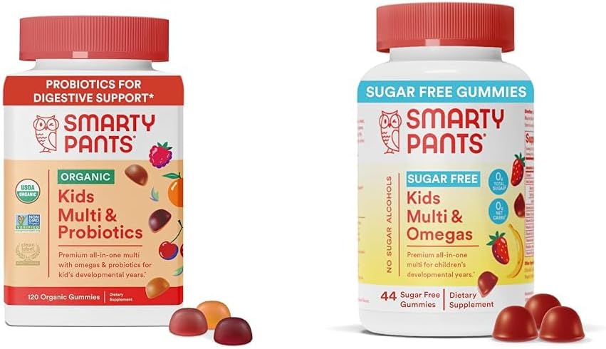 SmartyPants Kids Multivitamin Gummies Bundle: אורגני פרוביוטיקה, אומגה 3, ויטמינים D3, C, B12, B6, A, K & Zinc Immune Support, Sugar Free Strawberry בננה, 164 ספירה