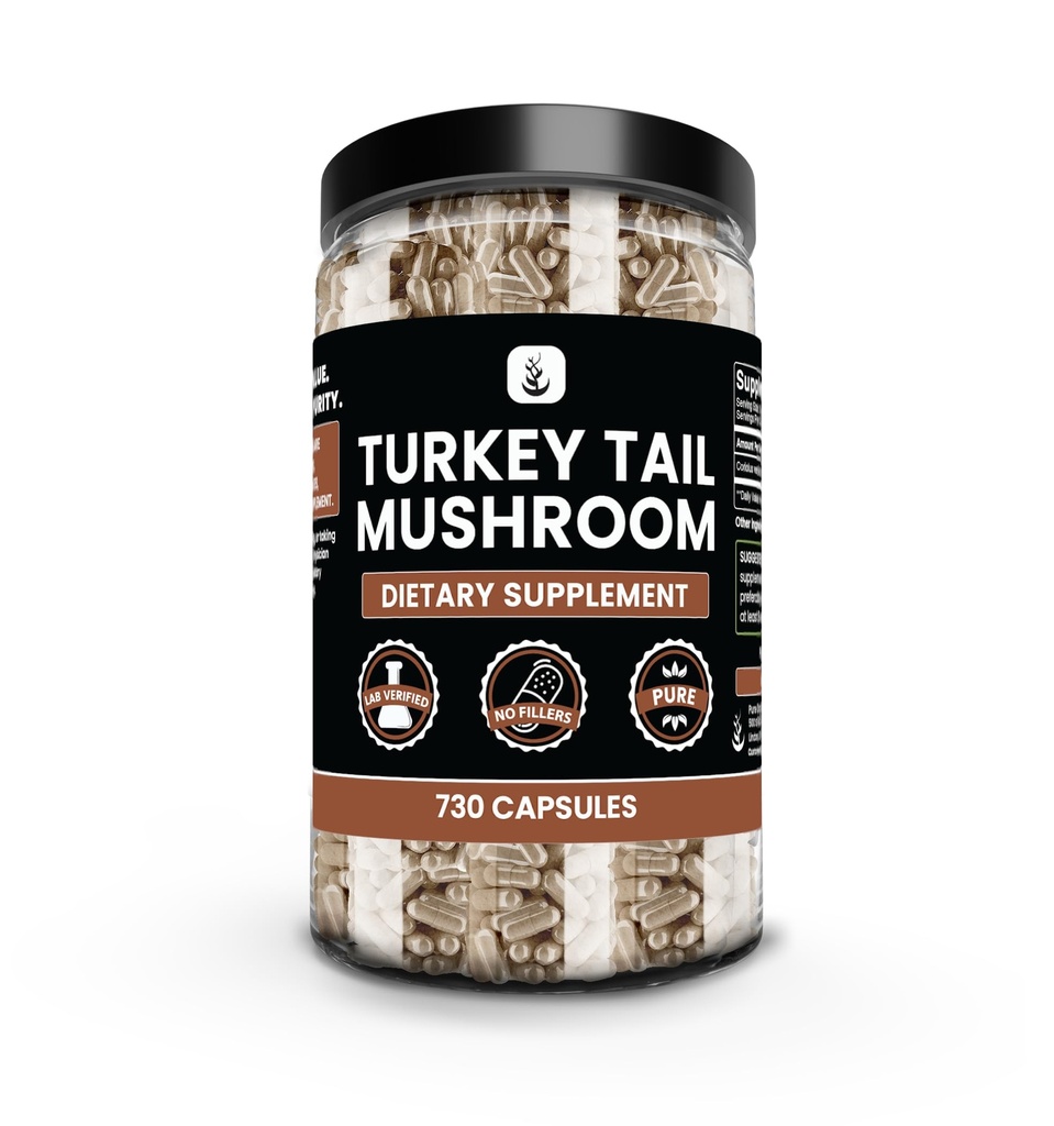 טורקיה Tail Mushroom (730 קפסולות) No Magnesium Or Rice Fillers, Always Pure, Lab מאומתת