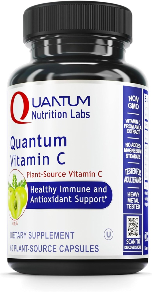 Quantum Nutrition Labs Quantum ויטמין C- אורגני ויטמין C תוסף לנשים וגברים, מקור מזון שלם, טהור עם bioflavonoids, Amla, Aids Immune Support - 60 קפסולות טבעוניות