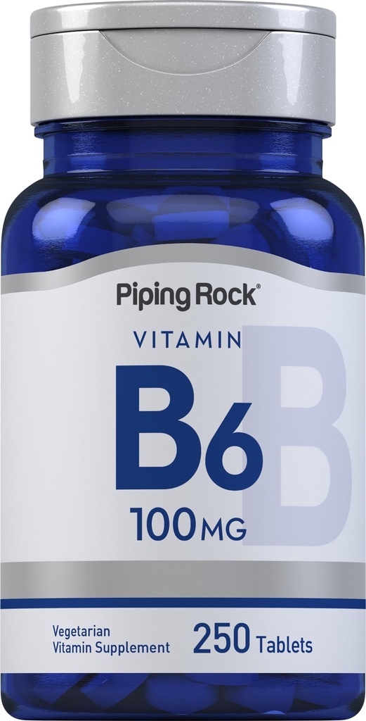 Piping Rock ויטמין B-6 100 מ"ג תוסף | 250 טבליות | כמו Pyridoxine hydrochloride | Non-GMO & Vegeterian Formula