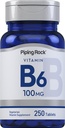 Piping Rock ויטמין B-6 100 מ"ג תוסף | 250 טבליות | כמו Pyridoxine hydrochloride | Non-GMO & Vegeterian Formula