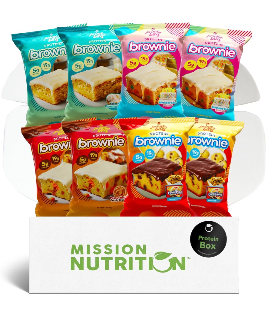 פריים Bites חלבונים Brownies Variety Pack Blondeies - חלבונים גבוהים (19g), Collagen & Whey חלבונים, סוכר נמוך - 8 הרוזן חטיף & מתנה Box