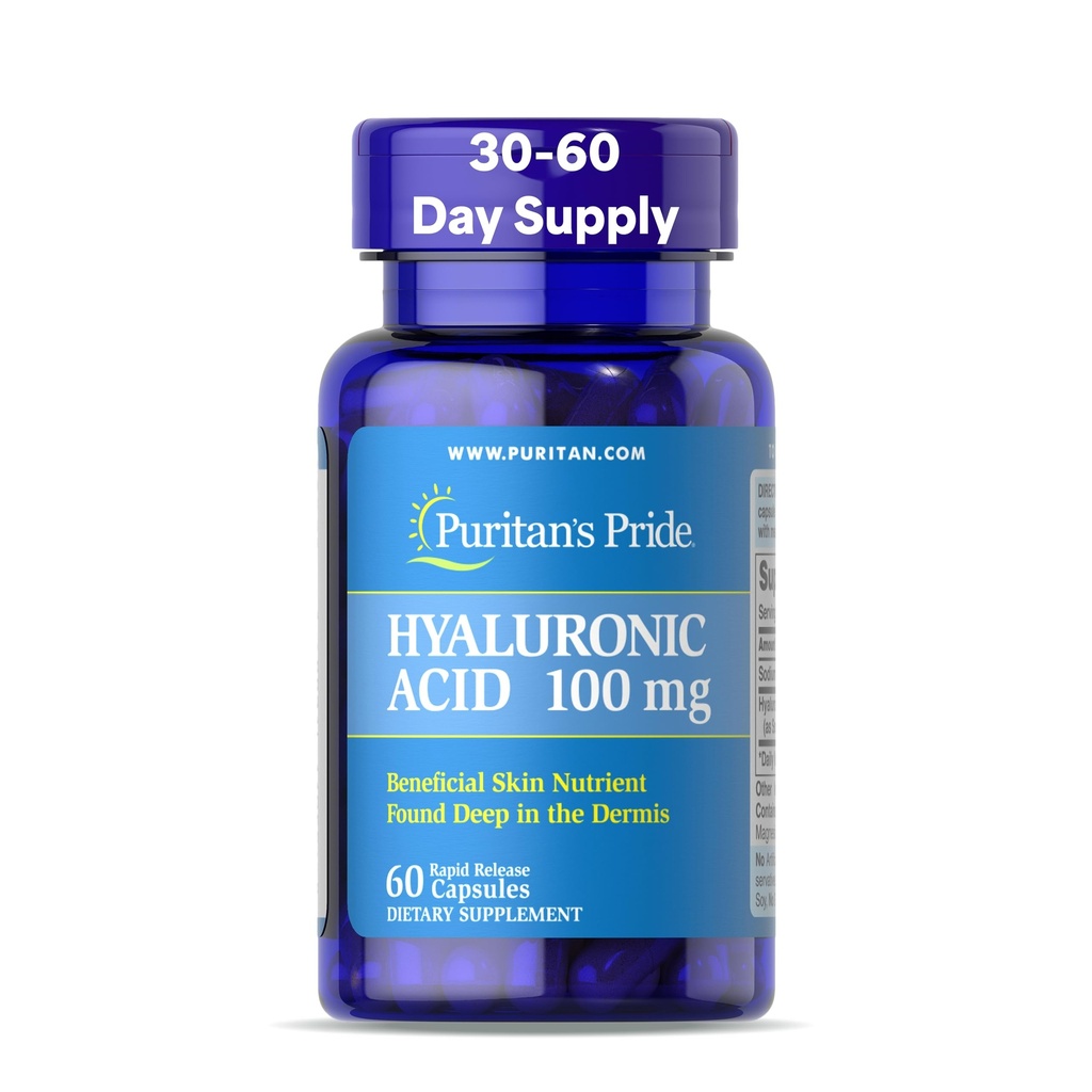 Puritans גאווה Hyaluronic Acid 100 מ"ג, תוספת תזונתית להשקת העור, 60 קפסולות שחרור מהיר