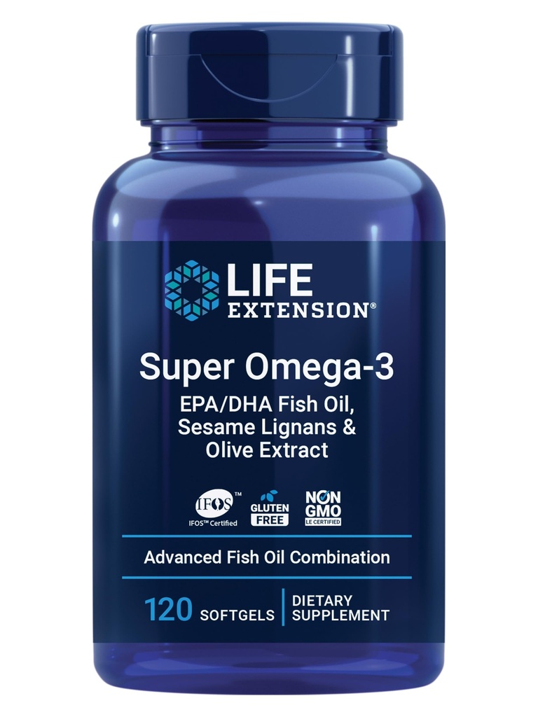 Life Extension Super אומגה 3 EPA / DHA עם Ssame Lignans & Olive Extract, 120 Count