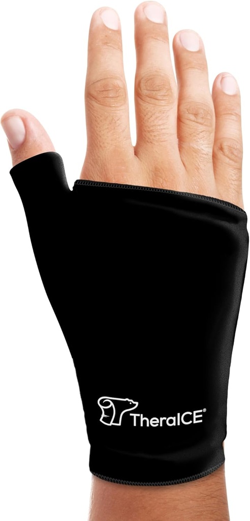 TheraICE Wrist Ice Pack Wrap Thumb Brace עבור כל יד עבור Hot & Cold Therapy - Reusable Soft Gel Glove עבור פציעות, מנהרה Carpal, Arthritis, De Quervain's Tenosyitis - Fits Most Men - L / XL