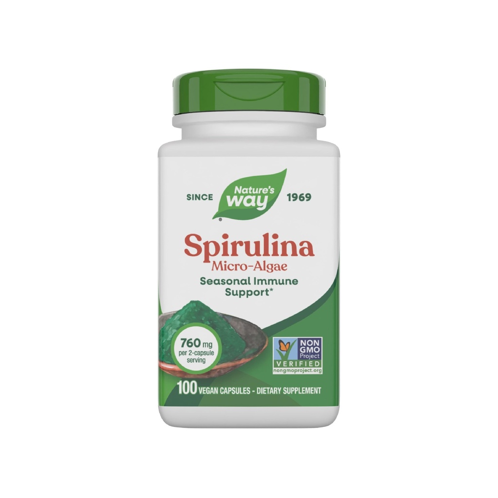 הדרך של Nature's Way Spirulina Micro-Algae, Seasonal Immune Support*, מקור ויטמין A (Beta Carotene), 760 מ"ג לשרת, 100 קפסולות טבעוניות (Packaging May Vary)
