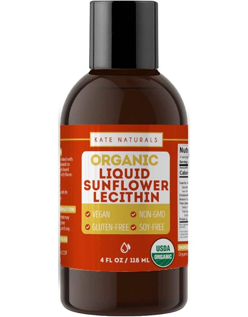 קייט Naturals Sunflower Lecithin נוזל לבישול ובקילינג. נוזל Lecithin עבור חניכיים, Smoothies & Lactation תוסף (4oz, אורגני, טבעוני, Gluten-Free)