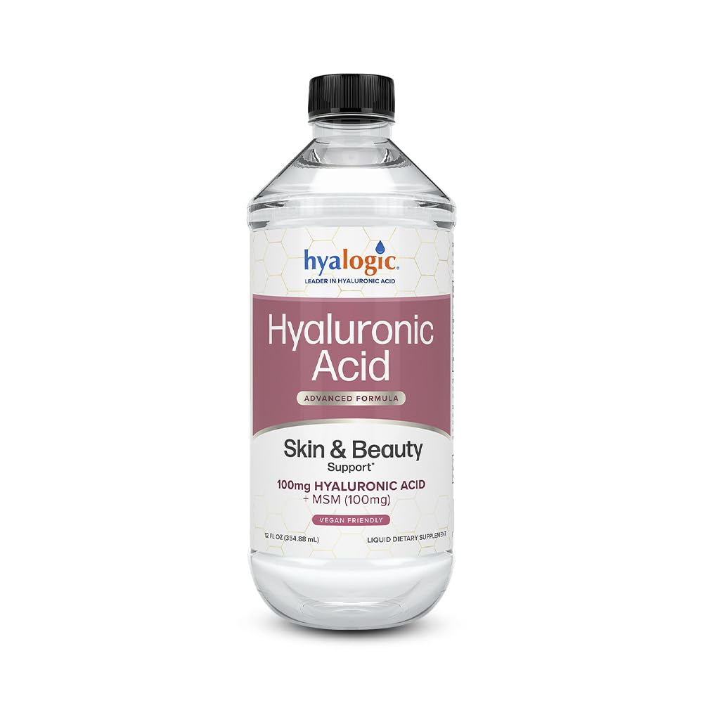 Hyalogic נוזל Hyaluronic Acid תוספת - תמיכה בעור בלתי נסבל עם 100 מ"ג HA ו -100 מ"ג MSM - הידרציה טבעית של הפנים, העיניים ו Lips - High Molecular Weight Formula - 12 oz