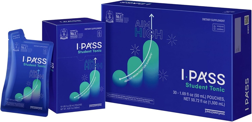 יונגKwanJang iPass Student Tonic - תוסף משקאות אנרגיה הסתגלות עם Red גינזנג קוריאני, Jujube, Astragalus & Angelica - תמיכה יומית עבור בית הספר ופעילויות (30 פינג, 1.69 floz)
