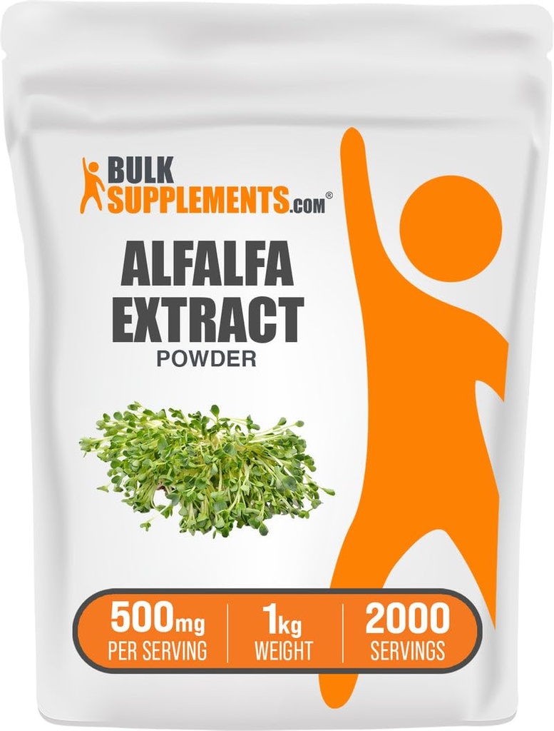BulkSupplements.com Alphalfa לחלץ אבקה - תוסף אלפאפיללה, אבקת סופר ירוק - טבעוני וגלוט חינם, תוספי ירוק - 500 מ"ג לשרת, 1kg (2.2 lbs) (Pack של 1)