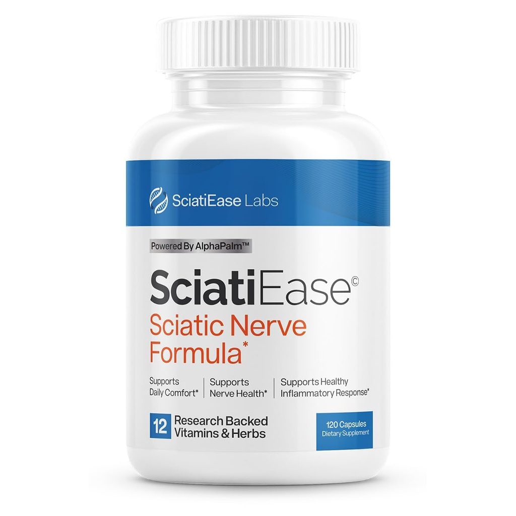 SciatiEase Sciatic Nerve Health Support תוסף - פעילות גופנית עם AlphaPalm, Pea, ויטמין B Complex, Alpha Lipoic Acid 300 מ"ג - 120 קפסולות