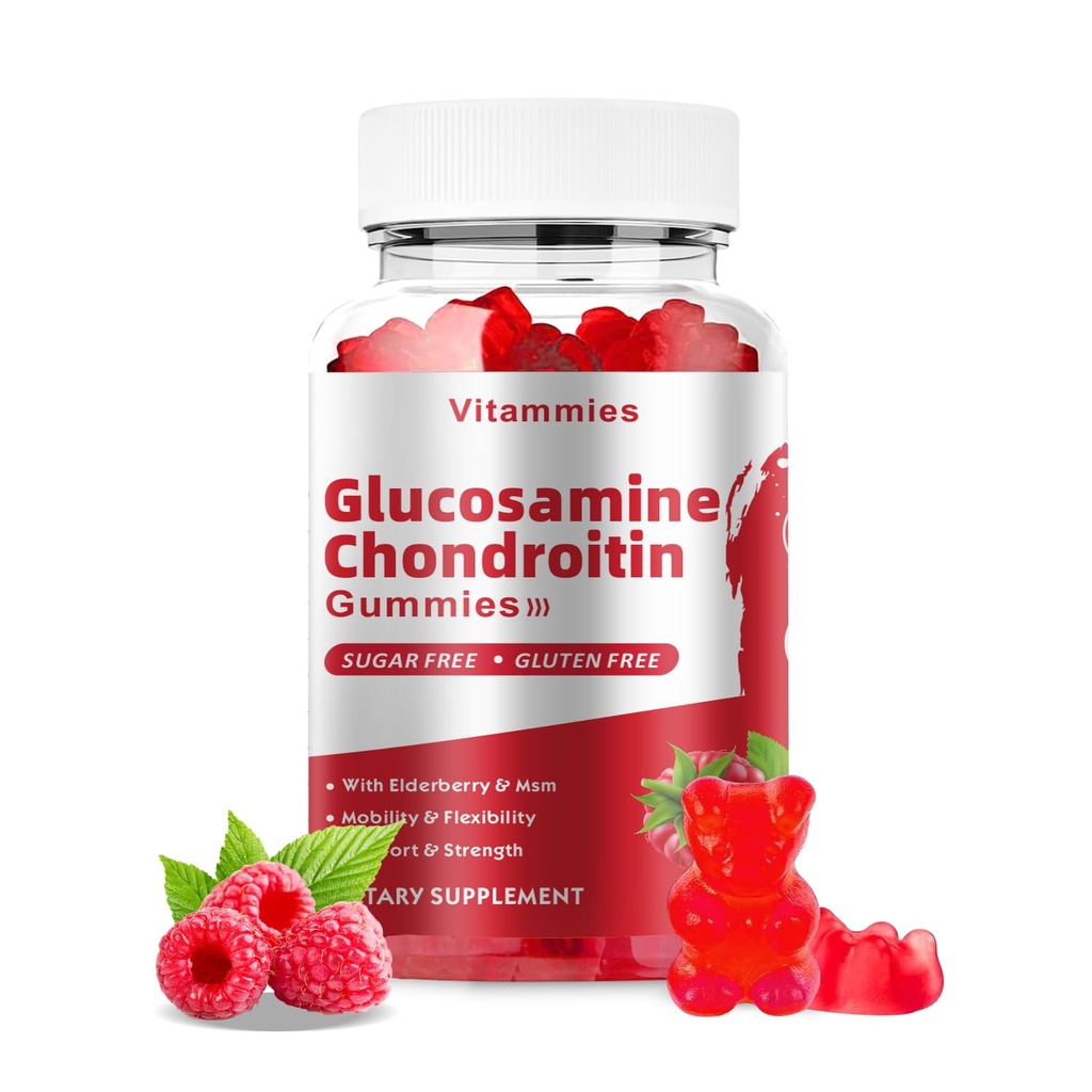 Glucosamine Chondroitin Gummies עם MSM & Elderberry תוספת כוח - תמיכה משותפת, Antioxidant Immune תמיכה תוספת עבור מבוגרים, גברים ונשים מינרלים, coenzyme Q10, DHA - 60 חניכיים פטל