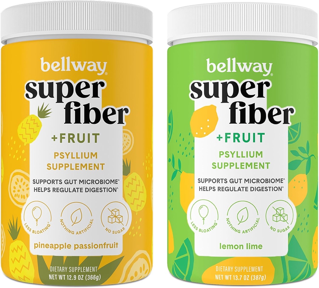 Bellway Super סיבים אבקה + פירות, סוכר חינם אורגני Psyllium Husk אבקת סיבים עבור סדירות, Bloating Relief & Gut בריאות, non-GMO, Pineapple Passion פירות & לימון Lime Lime Lime