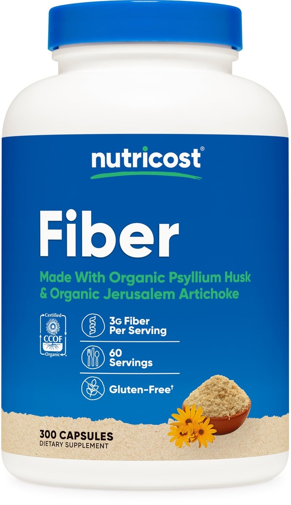 קפסולות סיבים תזונתיים עם Prebiotic סיבים תוספת 300 קפסולות - Made עם אורגני Psyllium Husk & אורגני ירושלים Artichoke, 60 משרתים, Gluten Free, 3 G Per לשרת