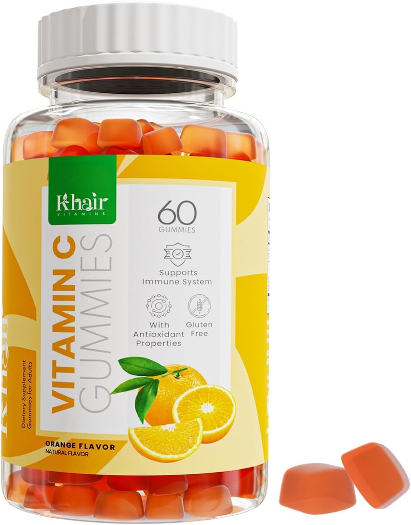 Khair Halal ויטמין Cmies - non GMO, Gluten-Free, Gelatin-Free, Vegetarian - Immune Support Gummies, Halal Delicious ויטמינים עבור מבוגרים וילדים - 60 מסטיקנים