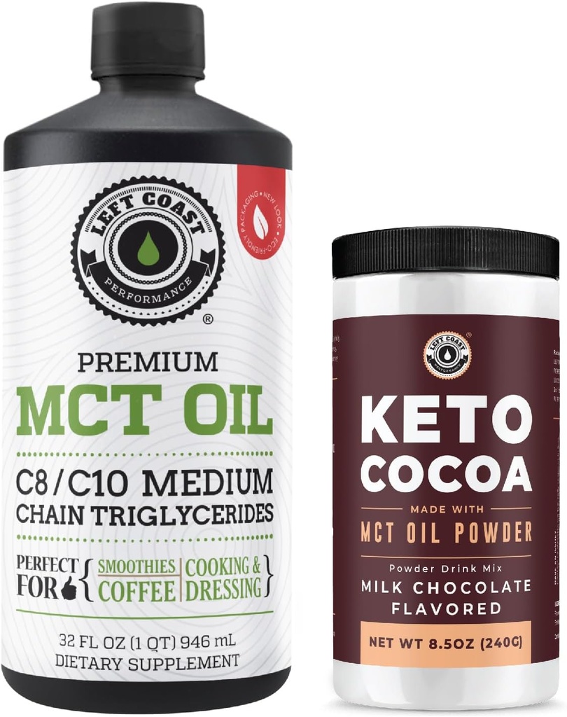 ביצועי חוף שמאל 100% קוקוס שמן נוזלי, 32oz + Keto Coco Drink Mix Mix, 8.5oz