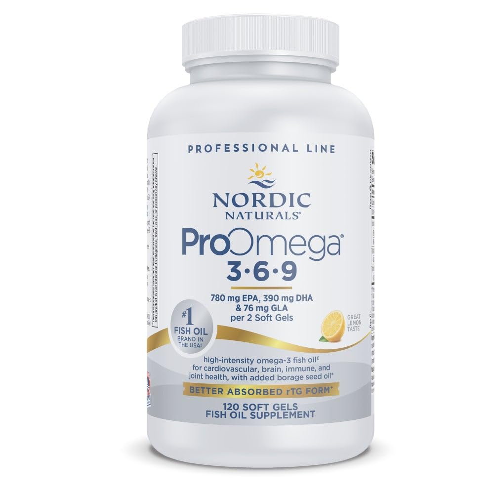 Nordic Naturals ProOmega 3-6-9, Lemon Flavor - 120 Soft Gels 1360 מ"ג אומגה 3 - EPA & DHA עם תוספת GLA - עור בריא, קוגניציה, חיובי Mood - non-GMO - 60 משרתים