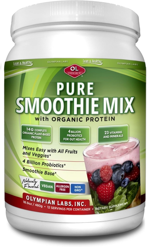 Olympicn Labs Pure Smoothie Mix, אבקת חלבון פי פלוס פרוביוטיקה, ויטמינים, מינרלים, CLA, & Flax Seed.