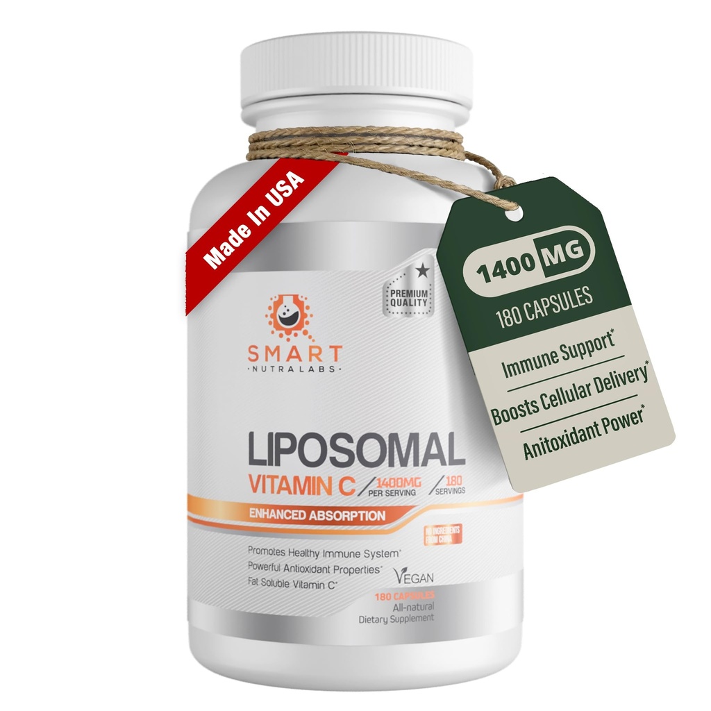 ויטמין C 1400 מ"ג - 180 קפסולות טבעוניות - סין Free Ingredients, Fat Soluble High Absorption VIT C- תומך במערכת החיסון בריאה ו-Colagen Booster-Powerful Antioxidant Support