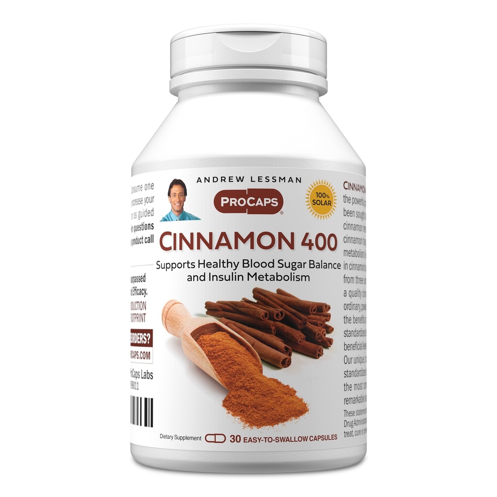ANDREW LESSMAN Cinnamon 400 מ"ג - 30 קפסולות - High Potency, הפקה סטנדרטית. אין תוספות. קל ל-Swallow כמוסות