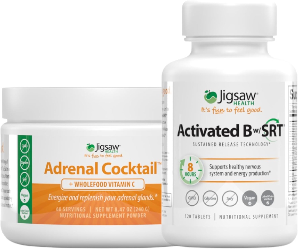 Jigsaw Health Bundle | קוקטייל Adrenal, 60 משרתים (Jar), ומופעל B w/SRT, 120 טבליות